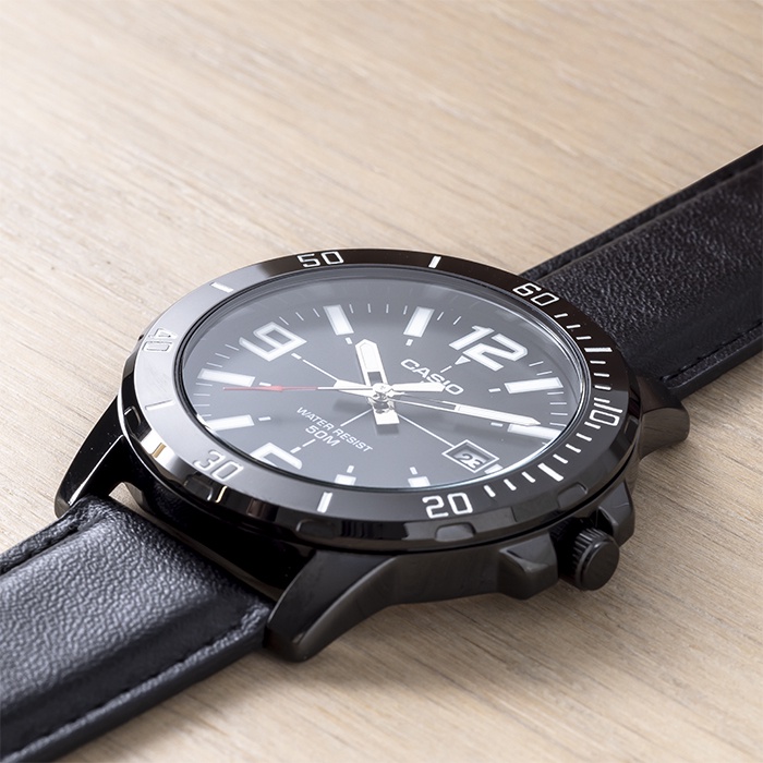 Đồng hồ nam dây da Casio chính hãng Anh Khuê MTP-VD01BL-1BVUDF (45mm)