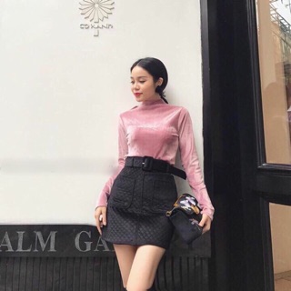 Chân váy nhung kèm đai 