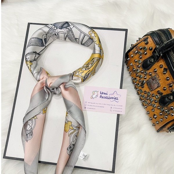 Khăn Bandana Khăn Lụa Vuông Họa Tiết Hoa La Mã Độc Đáo Cao Cấp UMI K20