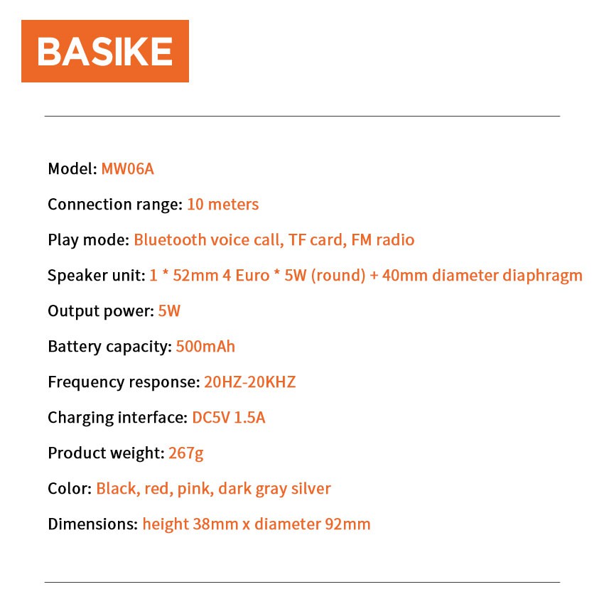 Loa Bluetooth BASIKE MW06 điều khiển cảm ứng di động kết nối không dây Loa HD stereo