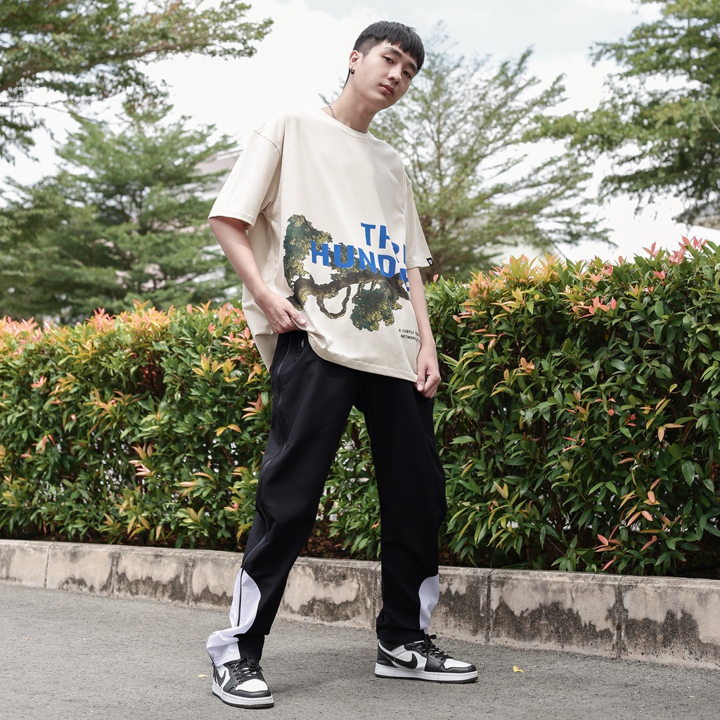 Áo Thun Màu Tan In Hình Phong Cảnh Nghệ Thuật Chất Liệu 100% Cotton Form Rộng Thoải Mái Unisex Nam Nữ