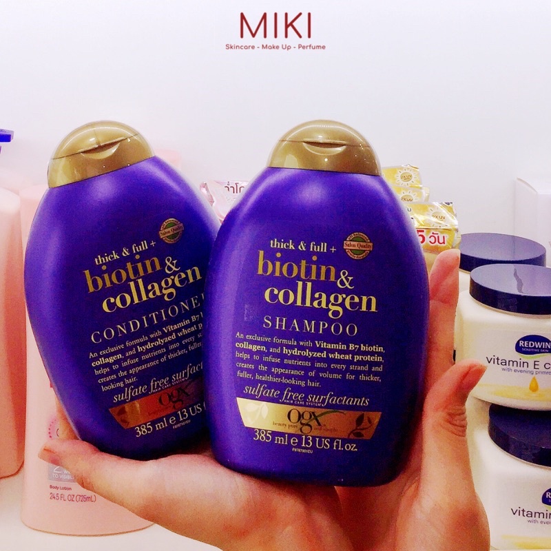 Dầu gội xả Biotin Collagen OGX 385ml Mỹ tím chống rụng hỗ trợ mọc tóc giúp tóc dày khỏe hơn bồng bềnh