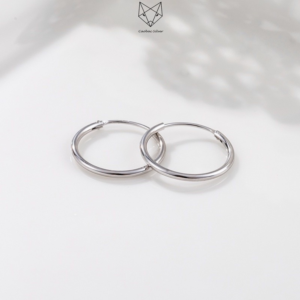Khuyên Tai Bạc Nữ CaoBac Silver Chất Liệu Bạc Thái Cao Cấp Tròn Trơn Basic 1cm Cá Tính Unisex Độc Đáo