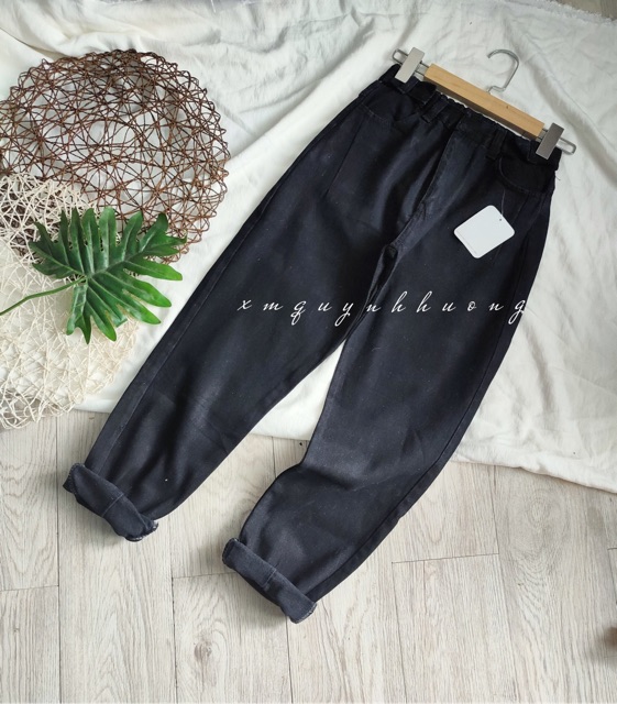 [Mã FAMARAL2 giảm 10K đơn 50K] Quần baggy jean trơn hai đai, lưng thun , hình thật trải sàn