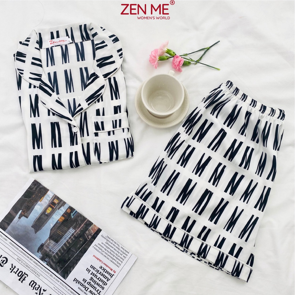 Bộ ngủ Pijama, bộ mặc nhà nữ Lụa Latin quần cộc tay ngắn độc quyền Zen Me PJC0223