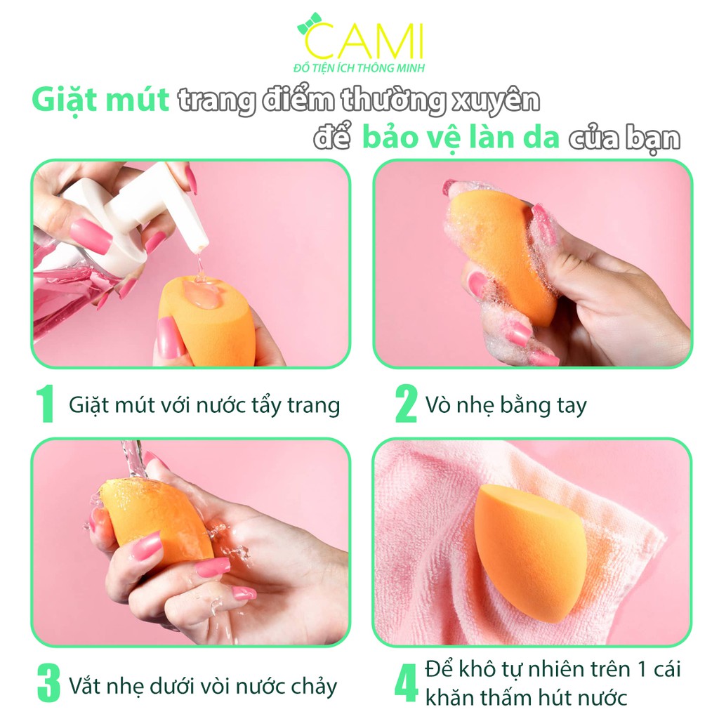 Hộp mút tán kem nền cho da ăn phấn đẹp mịn không tì vết - Cami - CMPK168