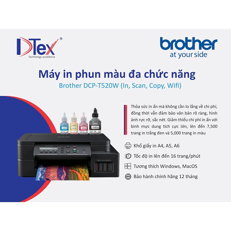 Máy in phun màu đa năng Brother DCP-T520W - Hàng Chính Hãng