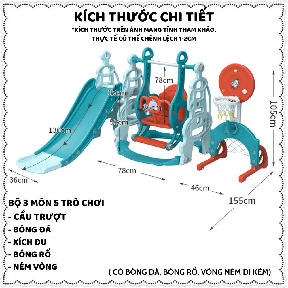 Cầu trượt xích đu cho bé vương miện máng dài chắc chắn có kèm bóng nhựa nguyên sinh không mùi an toàn