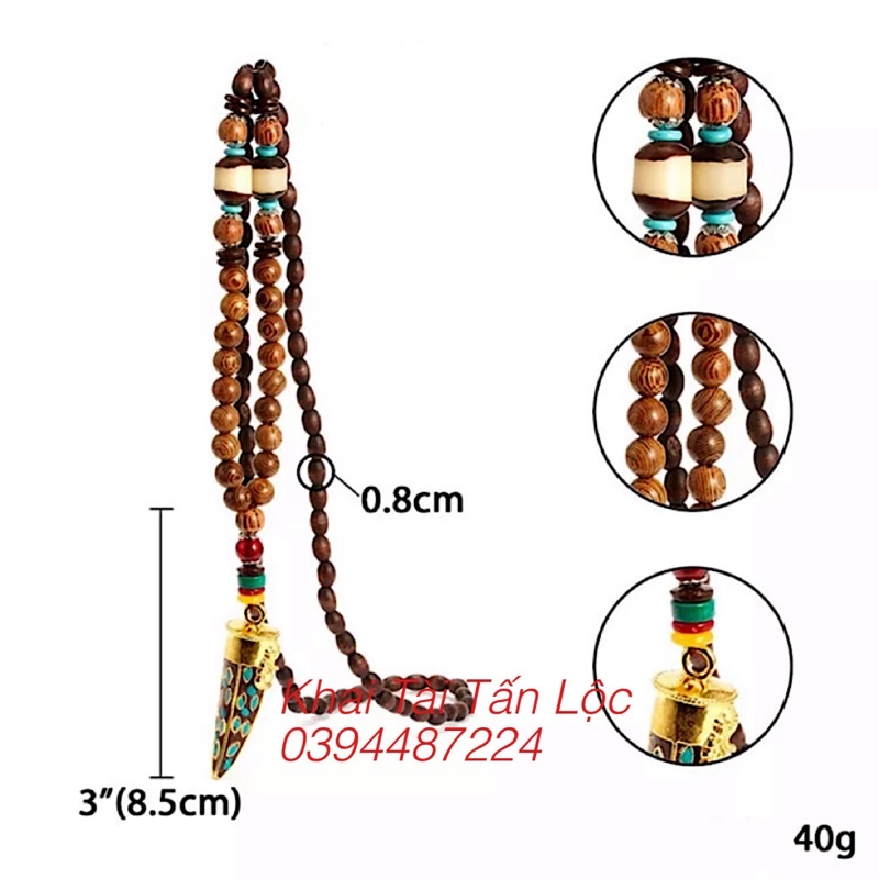 VÒNG CỔ CHUỖI HẠT GỖ HÌNH RĂNG NANH VÀ THẦN VOI GANESHA