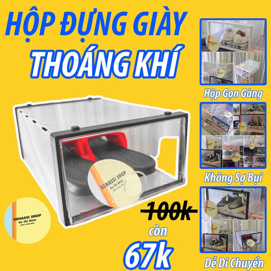 Hộp Đựng Giày Nắp Nhựa Cứng Trong Suốt Thoáng Khí Nhiều Màu benassihcm