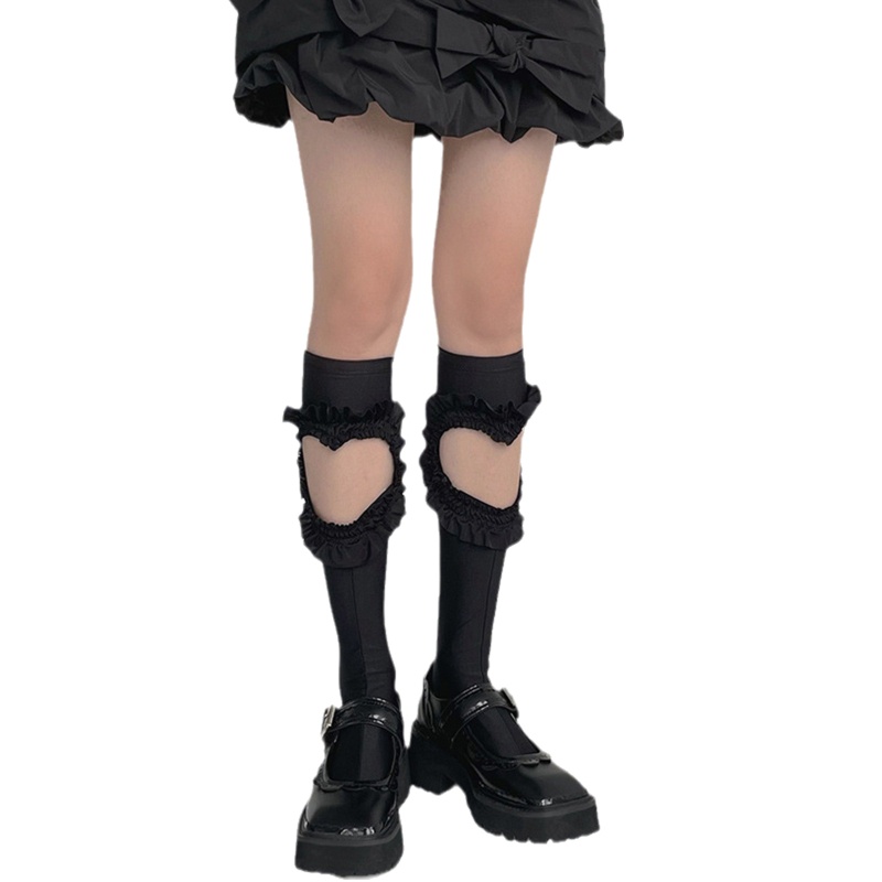 Vớ Dài Tới Gối Phối Bèo Rỗng Họa Tiết Trái Tim Rỗng Kiểu Harajuku Gothic Nhật Bản Dễ Thương Cho Nữ xiangbao
