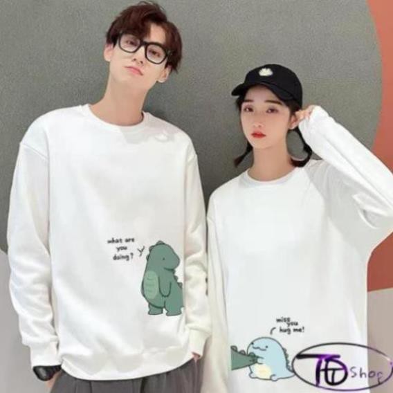 Áo Cặp  ⚜️ Áo Nỉ THu Đông ⚜️ Đồ Đôi Nỉ Bông tay dài cổ tròn tình yêu khủng long Hot 2020 Cao cấp loại 1 | BigBuy360 - bigbuy360.vn