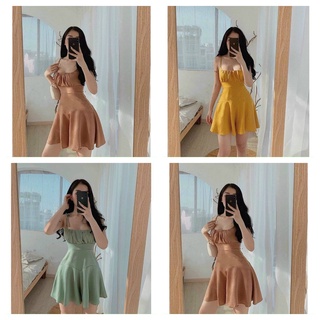 Đầm nữ 2 dây nhún ngực kiểu váy xếp ly giá rẻ _dtb49
