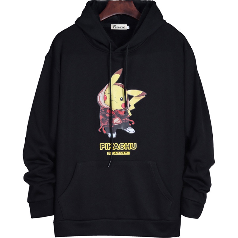 Áo hoodie tay dài dáng rộng in họa tiết Pikachu hoạt hình phong cách Hàn Quốc thời trang cho nam