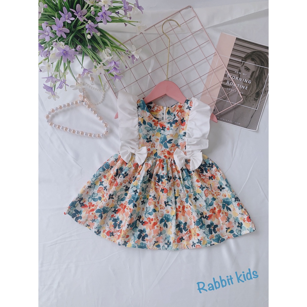 Váy Đầm Hoa Sắc Màu Cho Bé Gái 💝FREESHIP💝 Rabbit Kids - Đầm Xoè Trẻ Em 8 - 22kg Chất Thô Mềm Phối Trắng