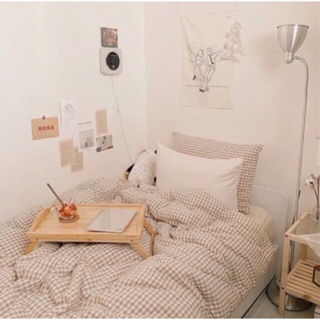 Set cotton poly kẻ caro hàn quốc 4 món