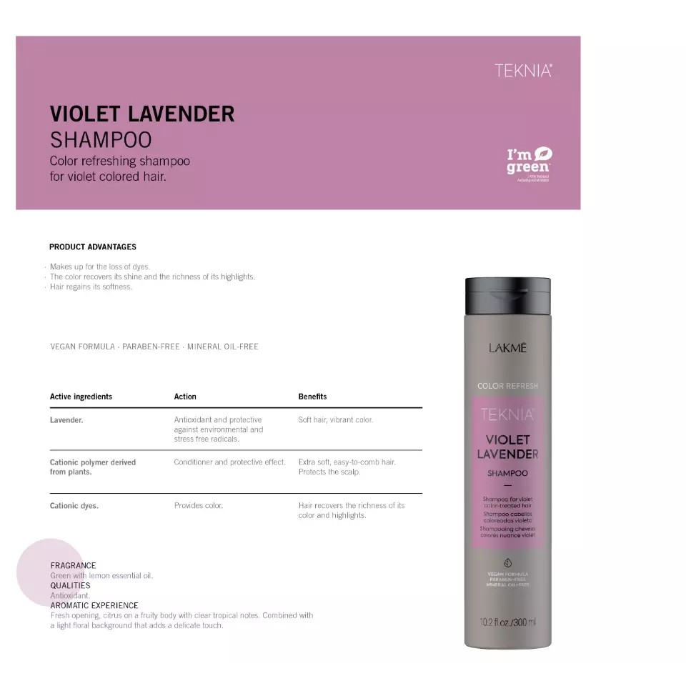 Dầu gội dưỡng màu tóc nhuộm (MÀU TÍM) LAKME TEKNIA VIOLET Lavender Shampoo 300ml