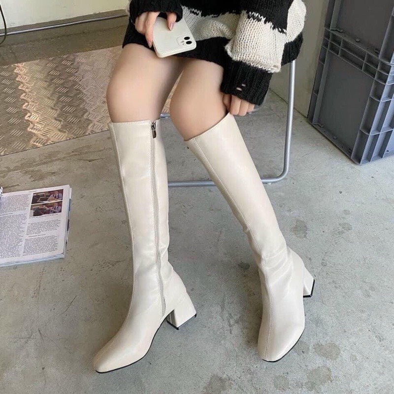 Bốt đùi cao cổ Da mềm khóa sau cao cấp, Boots đế vuông 5-7cm boot thời trang hot trend 2022