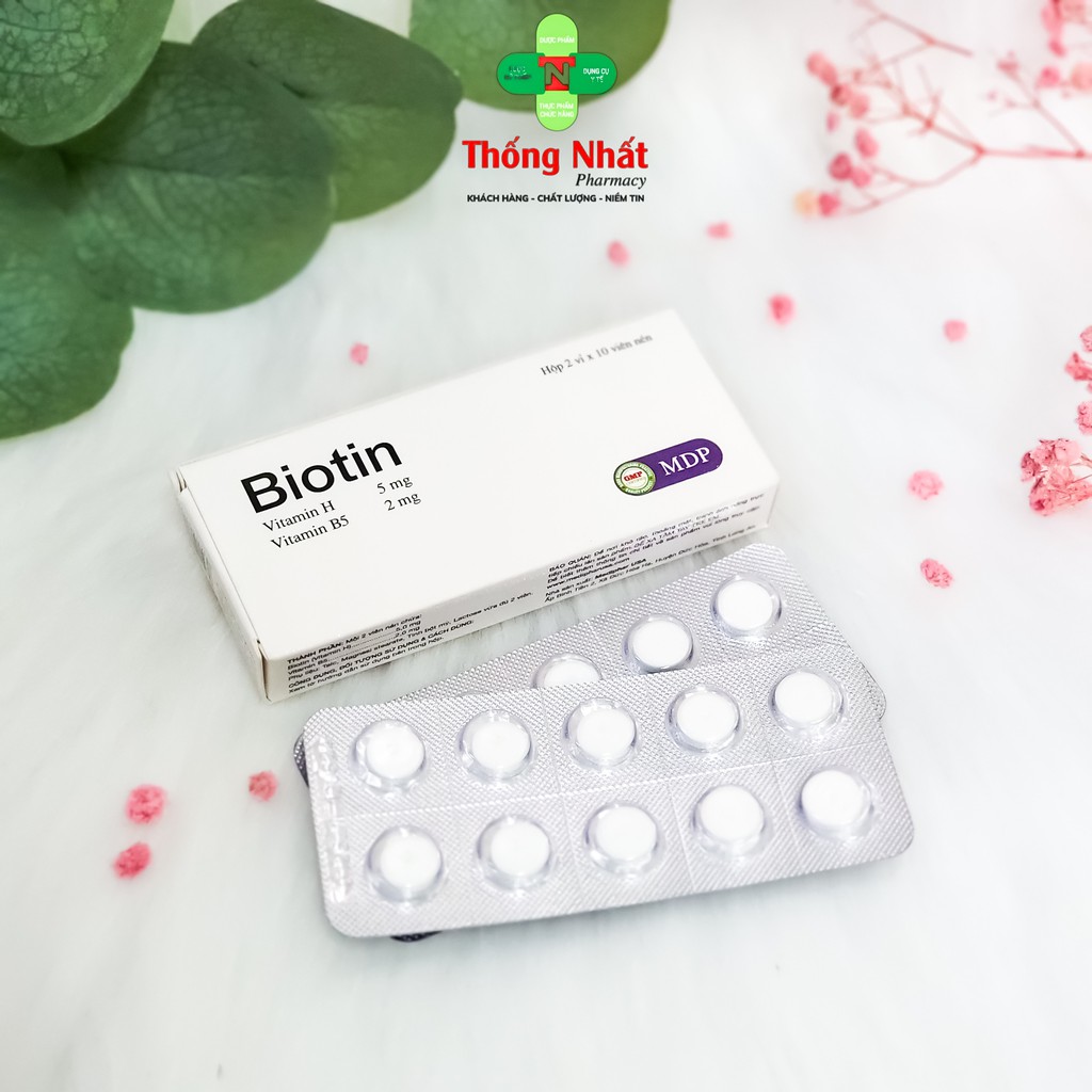 Viên uống Biotin 5mg hỗ trợ kích thích mọc tóc, móng MDP hộp 20 viên