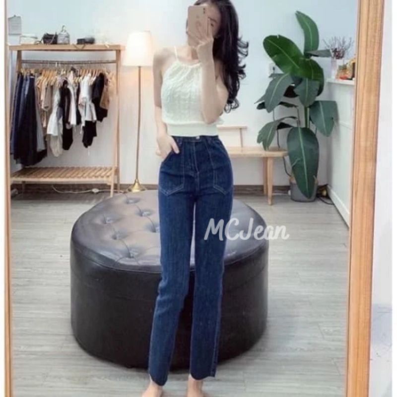 Quần bò jean nữ cạp cao xẻ gấu đậm co dãn 4 chiều phong cách Hàn Quốc | BigBuy360 - bigbuy360.vn