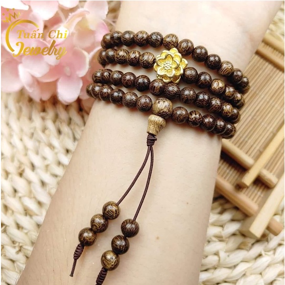 ⚡TẶNG HỘP⚡Vòng Tay Trầm Hương- Chuỗi Tràng 108 Hạt Phong Thủy Cao Cấp, Kết Hợp Hoa Sen Bạc Xi Vàng Siêu Bền