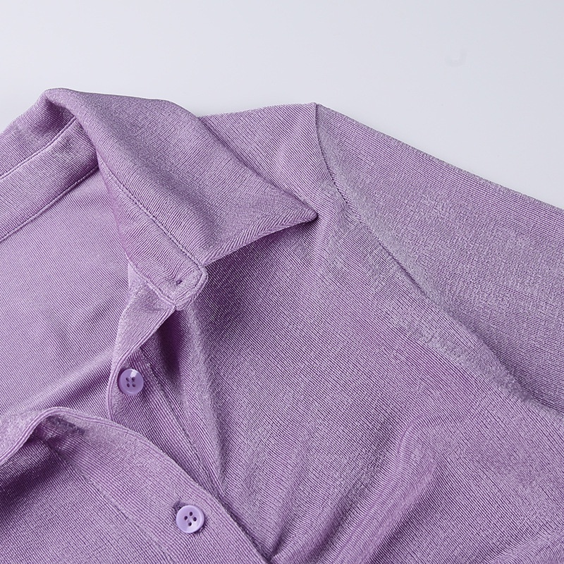 Áo sơ mi croptop tay loe xếp ly, Áo sơ mi kiểu (Xanh bơ - Tím - Đen)