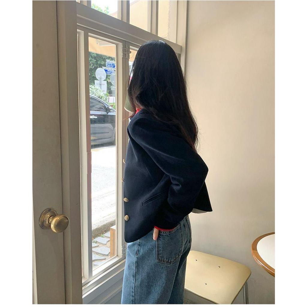 Áo Khoác Suit Dài Tay Cổ Tròn Đơn Giản Theo Phong Cách Retro Pháp 55214