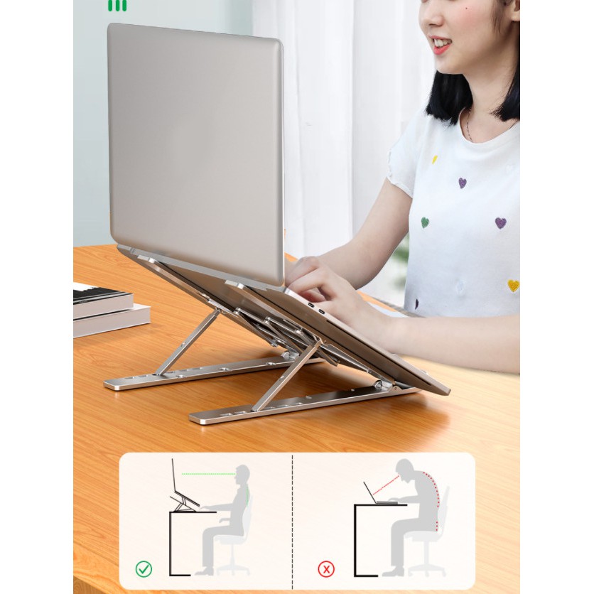 Kệ Đỡ Laptop Stand Hợp Kim Nhôm Gấp Gọn Để Bàn Tản Nhiệt Macbook Cao Cấp Có Thể Điều Chỉnh Đa Năng Chắc Chắn LS501