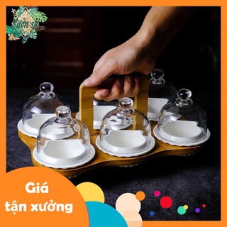 Khay mứt tết nắp thủy tinh khay gỗ - VS511