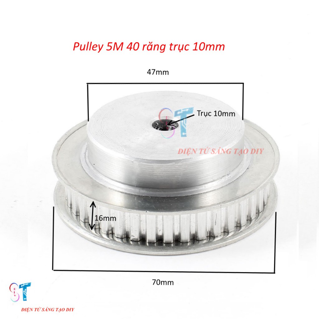 Puly Bánh Răng Nhôm 5M40 40 Răng Bản Rộng Đai 16MM Trục 10MM