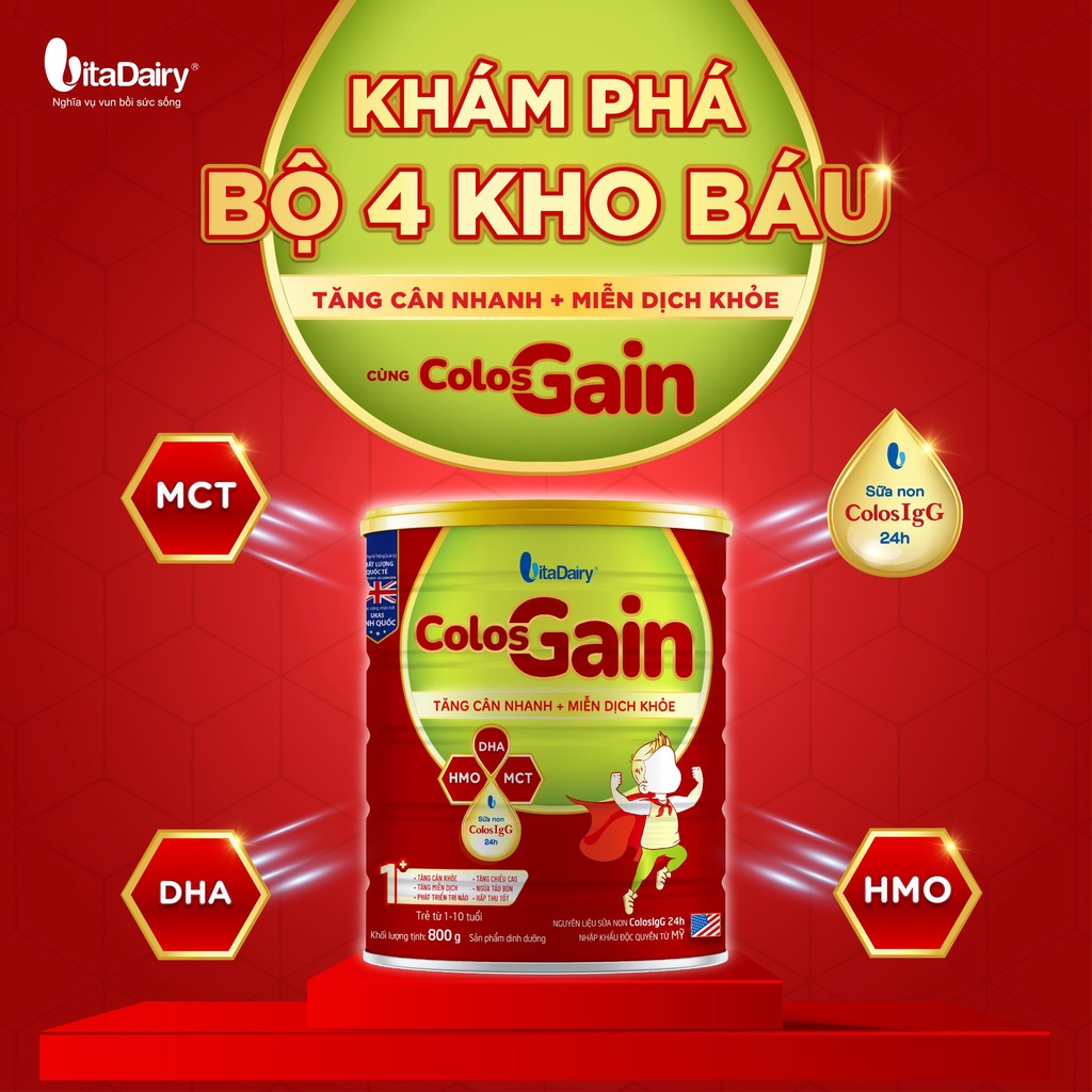 Sữa Bột Vitadairy ColosGain số 0+/1+ 800g tăng cân nhanh, miễn dịch khỏe