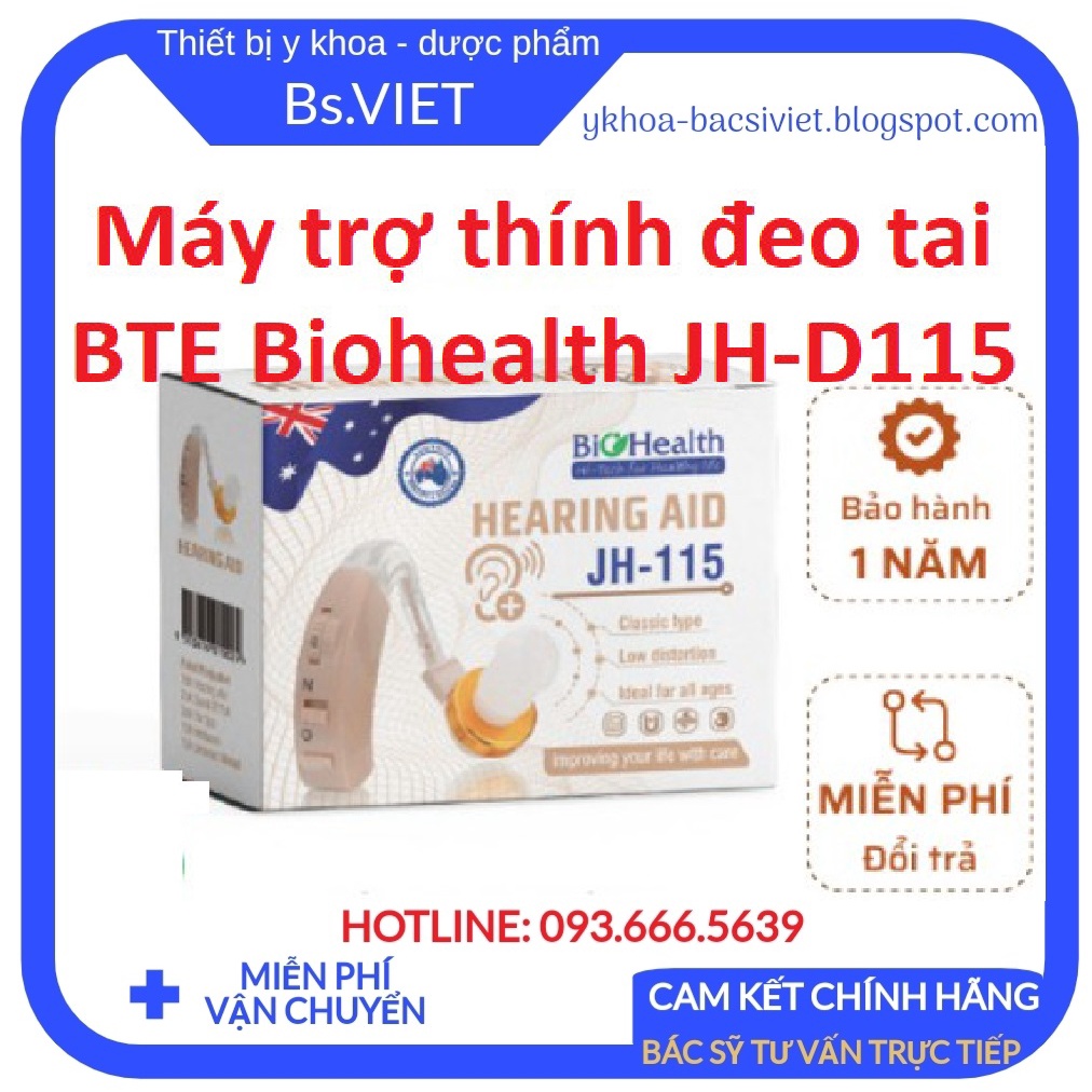 MÁY TRỢ THÍNH không dây Biohealth JH-115 - Máy điếc, Tai nghe trợ thính cho người già nghe kém chính hãng,bảo hành 1 năm