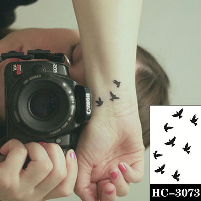 Hình Xăm Dán Tạm Thời Chống Nước Hình Chim Màu Đen