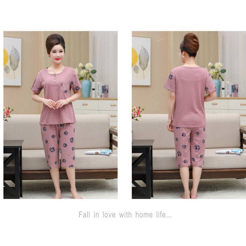 Bộ đồ ngủ tay ngắn thời trang cho phụ nữ trung niên