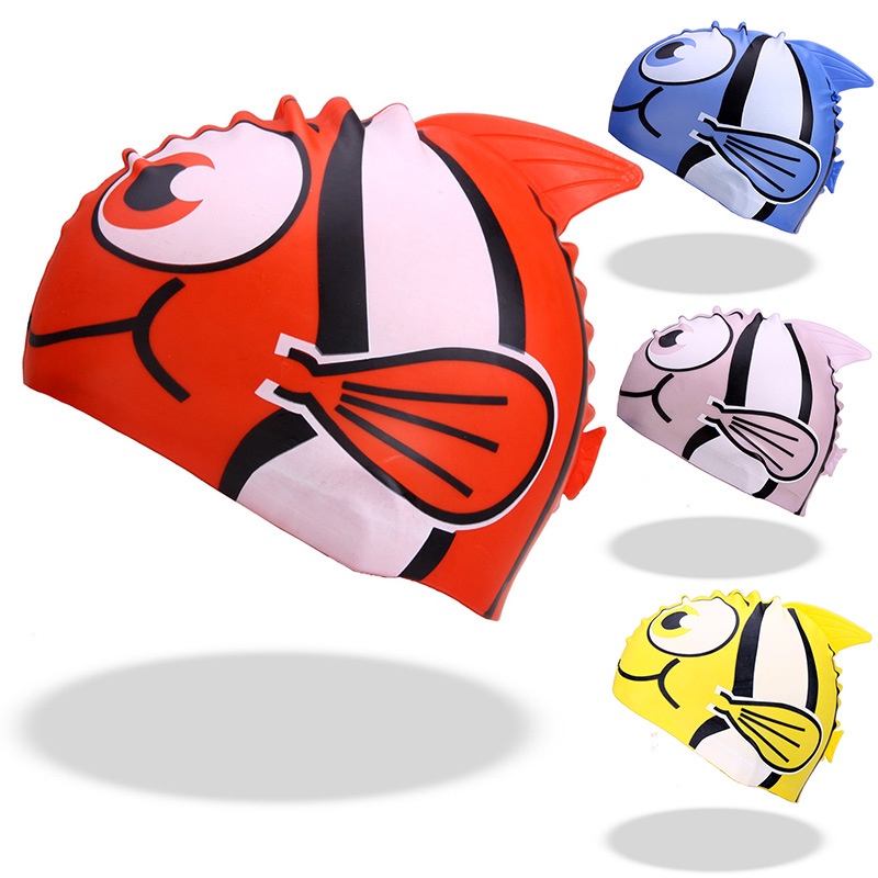 Mũ Bơi Bằng Silicon Họa Tiết Hoạt Hình Mắt To Chống Thấm Nước Cho Bé