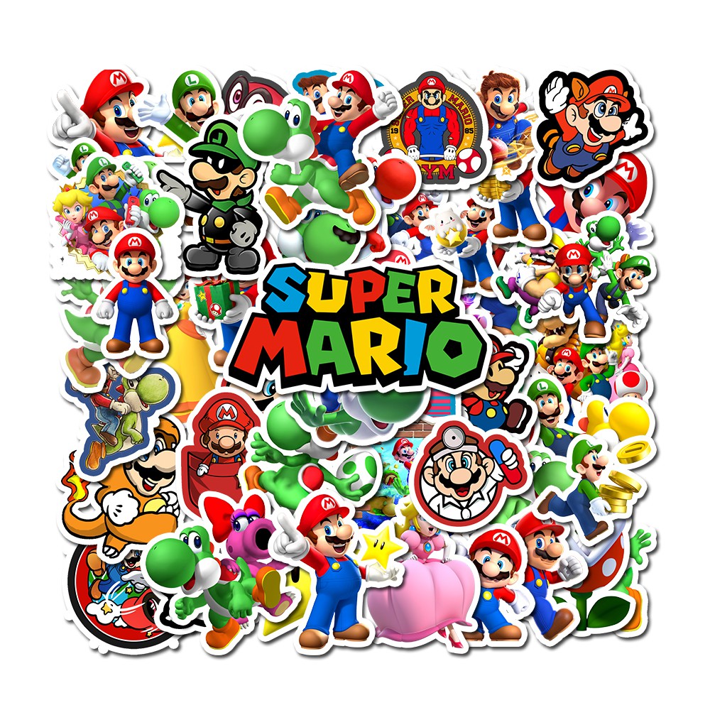 Set 50 nhãn dán trang trí hình Super Mario dễ thương
