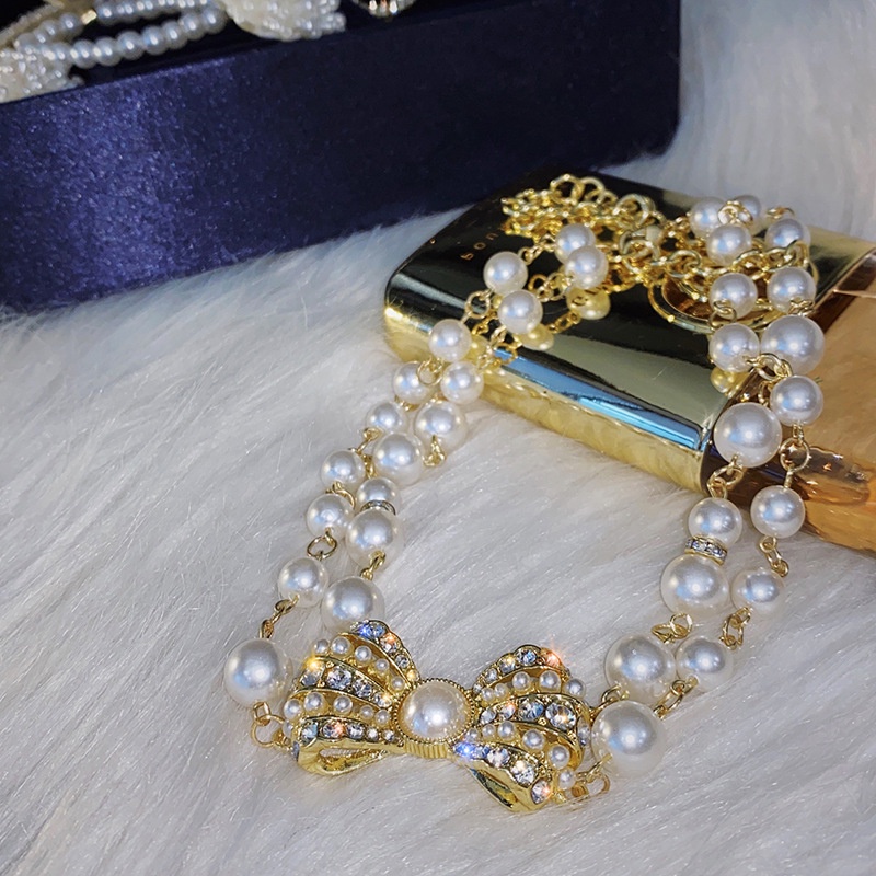 Vòng cổ Mặt Nơ Đính Ngọc Trai Phong Cách Hàn Quốc Mới