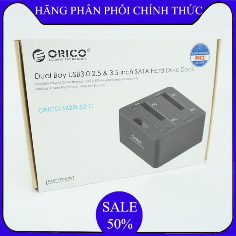 ✔️ Dock ổ cứng, Đầu chép ổ cứng đôi Orico 6629US3-C- Lỗi 1 đổi 1  - Bảo hành úy tín 1 đổi 1 ✔️