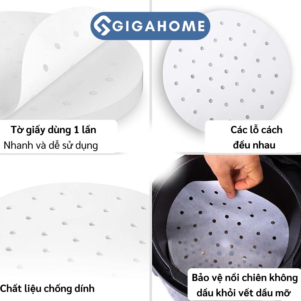 Combo 100 Tờ Giấy Nến Tròn Đục Lỗ Cho Xửng Hấp, Nồi Chiên Không Dầu 16.5cm GIGAHOME 10325