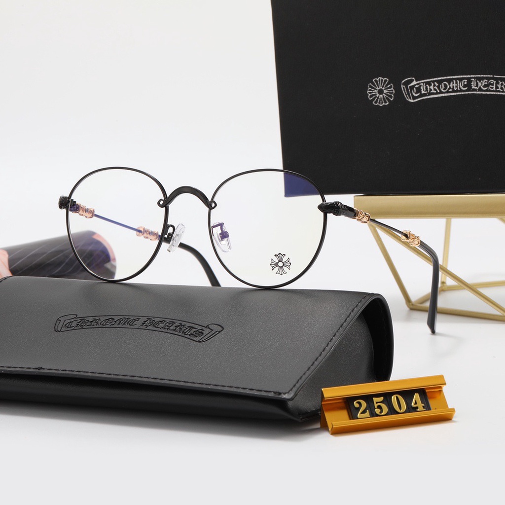 Gọng kính tròn chrome hearts kim loại , thiết kế mảnh nhẹ kiểu dáng thời trang