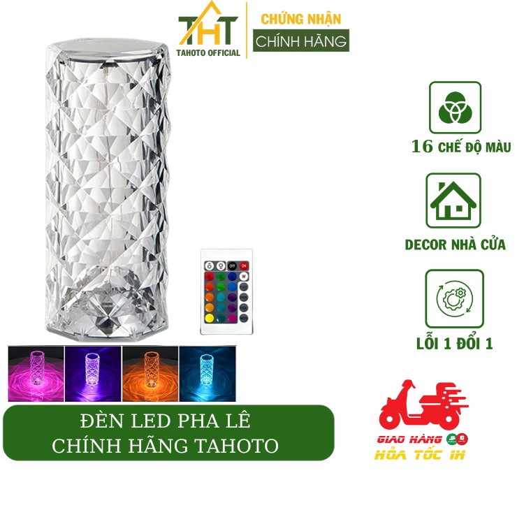 Đèn ngủ pha lê TAHOTO cảm ứng RGB 16 màu điều khiển từ xa - Đèn trang trí phòng, Decor nhà cửa, Đèn ngủ