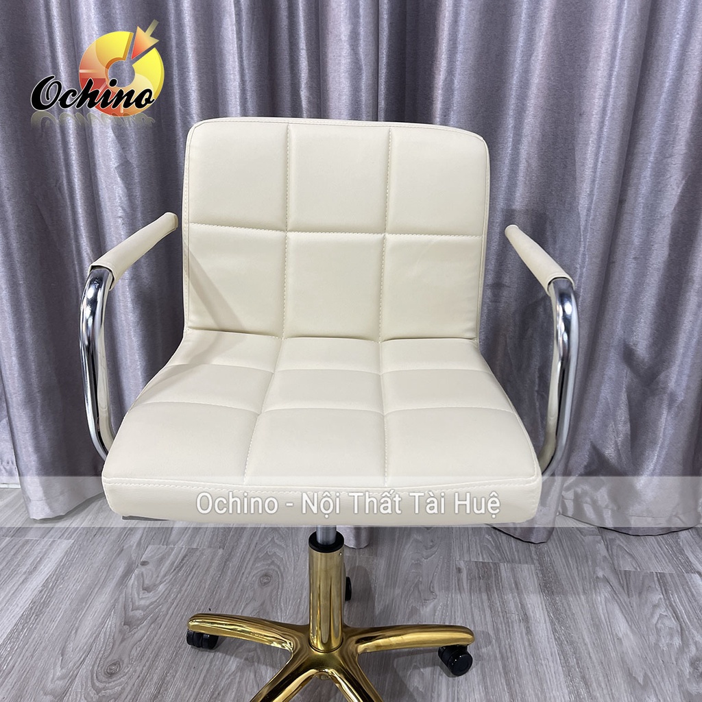 Ghế Trang Điểm Xoay Bánh Xe, Ghế Xoay Spa Chân Vàng Sao Cao Cấp Mẫu Tựa vịn tay inox Hiện Đại ( Hình Thật Shop Chụp)