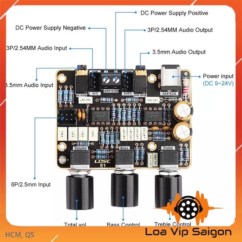 Mạch âm sắc pre amp LQSC Ne5532 Hifi DC 9 - 24v