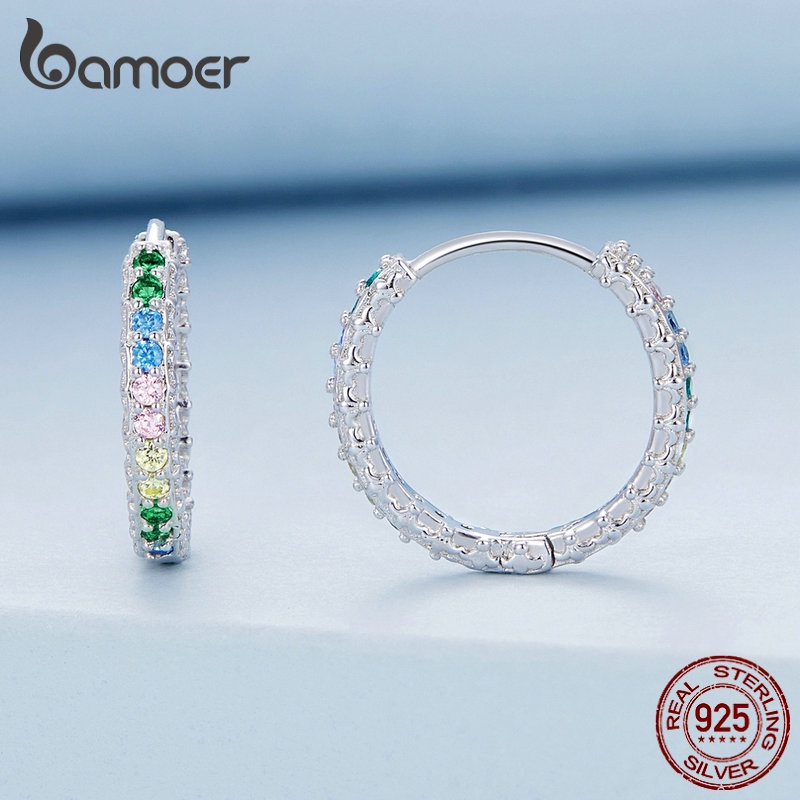 BAMOER Bông Tai bạc 925 ĐíNh Đá NhiềU MàU SắC