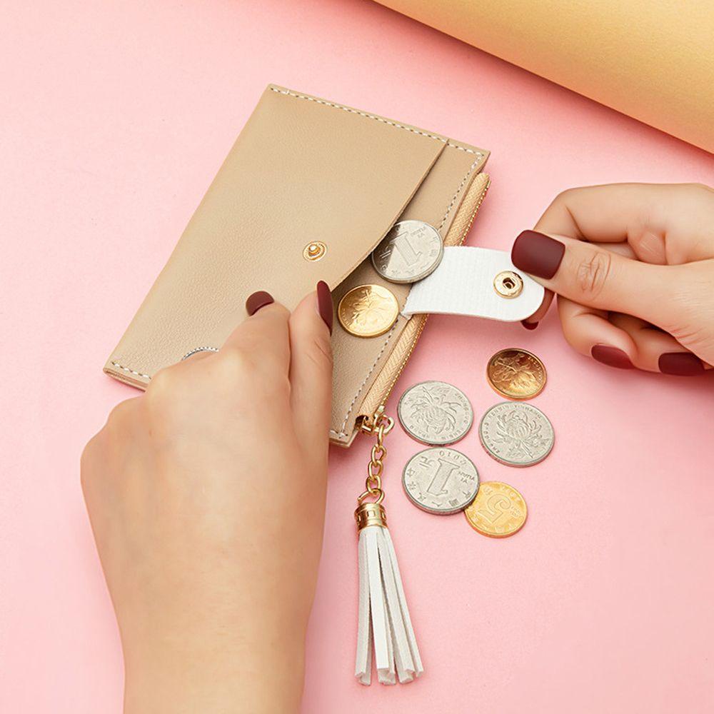 Ví Ngắn Đựng Thẻ Có Khóa Kéo Phối Tua Rua Thời Trang Cho Nữ Giá Đỡ