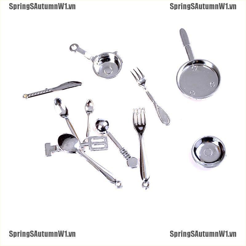 [Spring] 11 Pieces 1/12 Dollhouse Miniature Stainless Steel Dinnerware Set [VN]