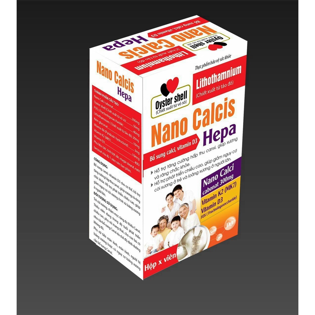 Viên uống Nano canxi Hepas - Bổ sung canxi từ vỏ sò, tảo biển cho bà bầu, trẻ em (Lọ 30 viên)