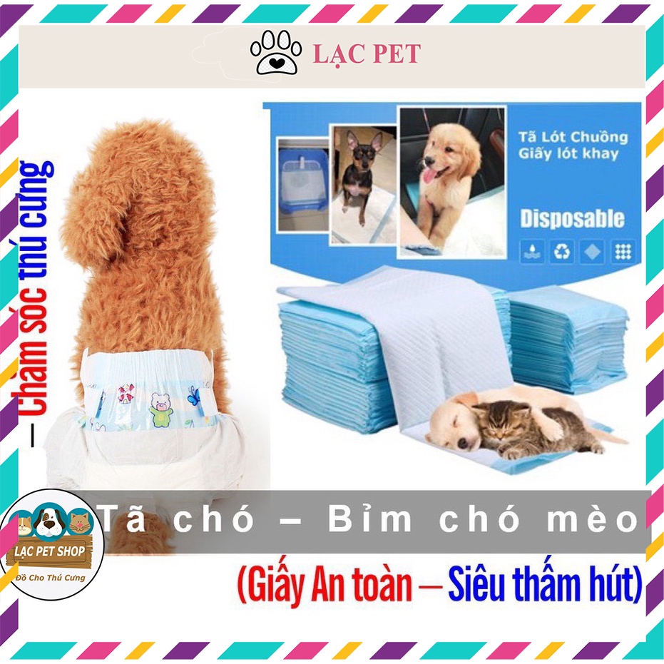 (Lẻ 1 chiếc) Bỉm chó mèo dạng quần dán &amp; Tã giấy lót chuồng chất liệu giấy siêu thấm cho thú cưng
