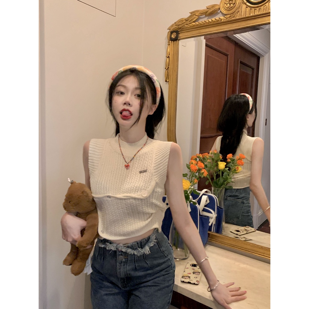 622156#Áo Hai Dây Dệt Kim Màu Trắng Thời Trang Mùa Hè Cho Nữ