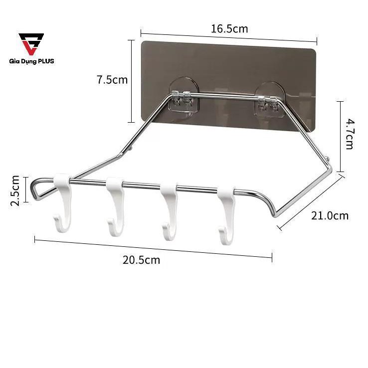 Giá Treo Rổ Rá, Thau Chậu Dán Tường Đa Năng Cho Phòng Tắm, Nhà Bếp Gọn Gàng | Có 4 Móc Treo Đồ Kèm Theo |